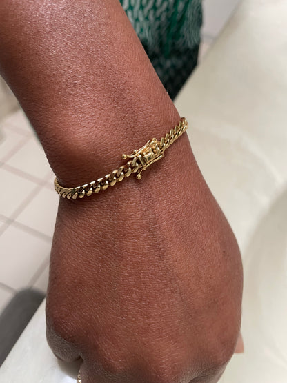 4MM 14k Gold Miami Cuban Link Bracelet 950 Silver