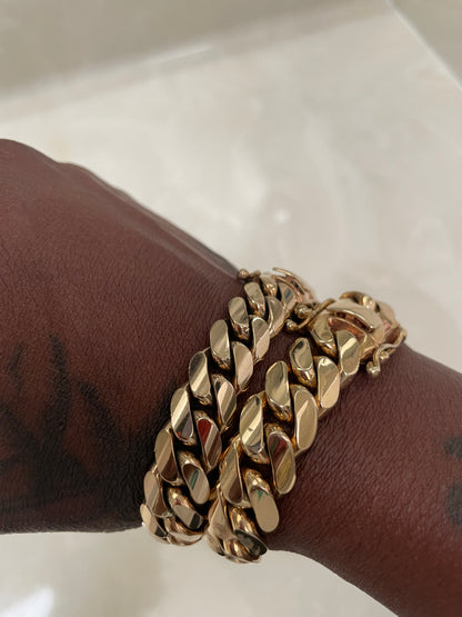 15mm 14k Gold Miami Cuban link bracelet 950 silver