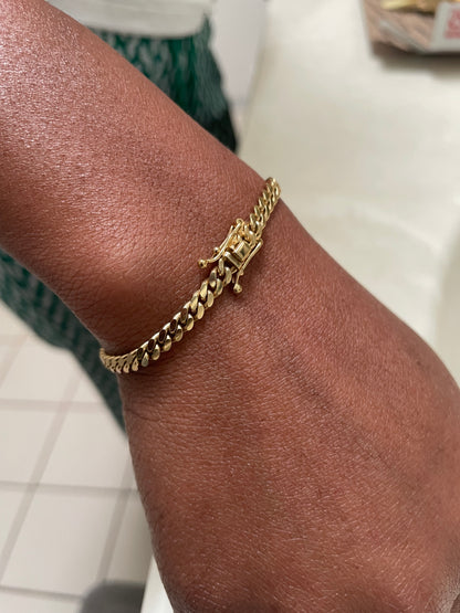 4MM 14k Gold Miami Cuban Link Bracelet 950 Silver