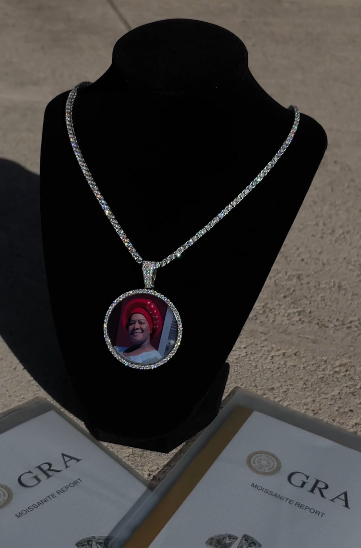 VVS Moissanite tennis chain with 45mm Photo pendant