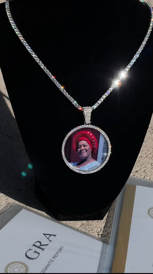 VVS Moissanite tennis chain with 45mm Photo pendant